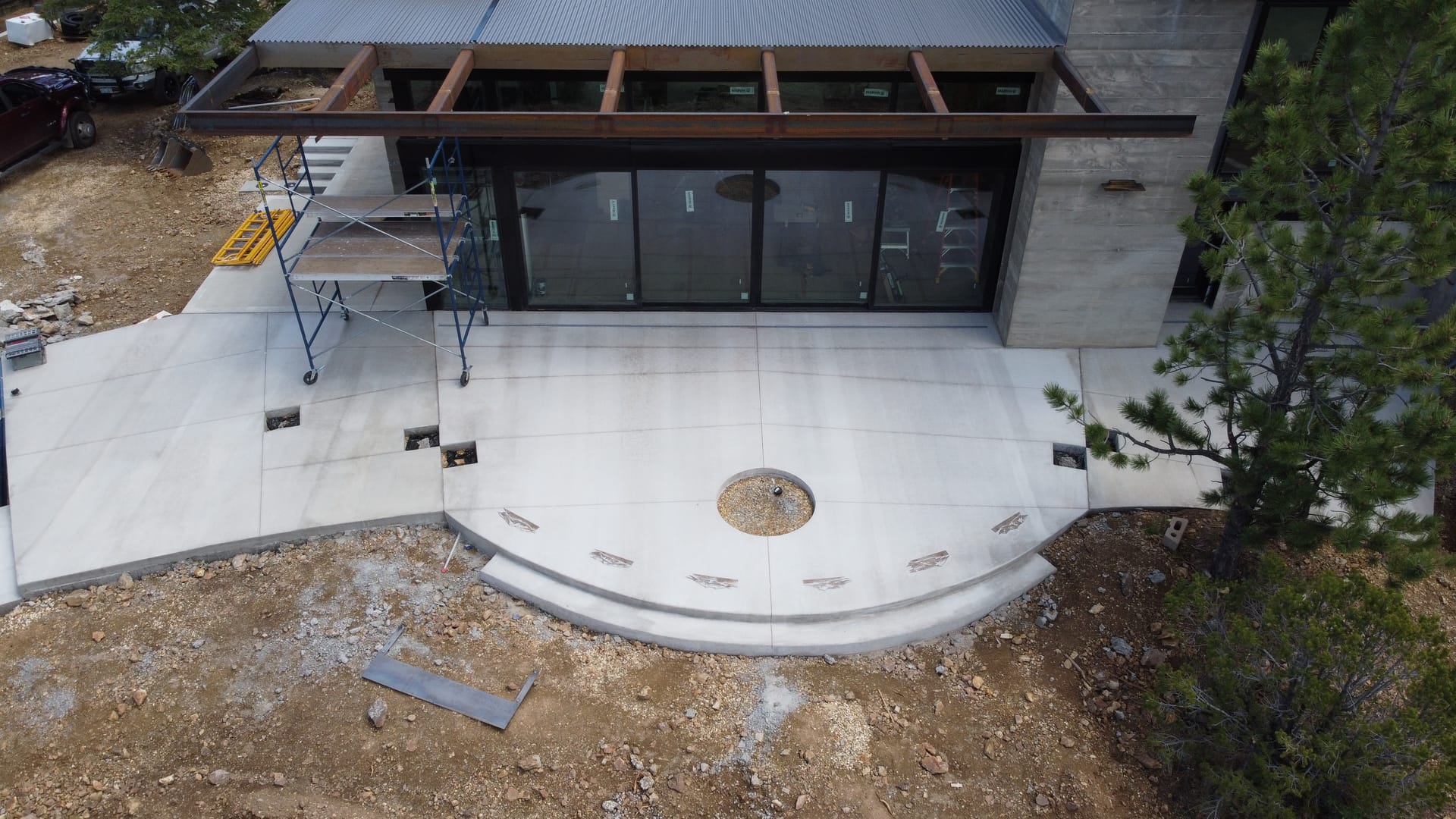 Aerial view of patio construction